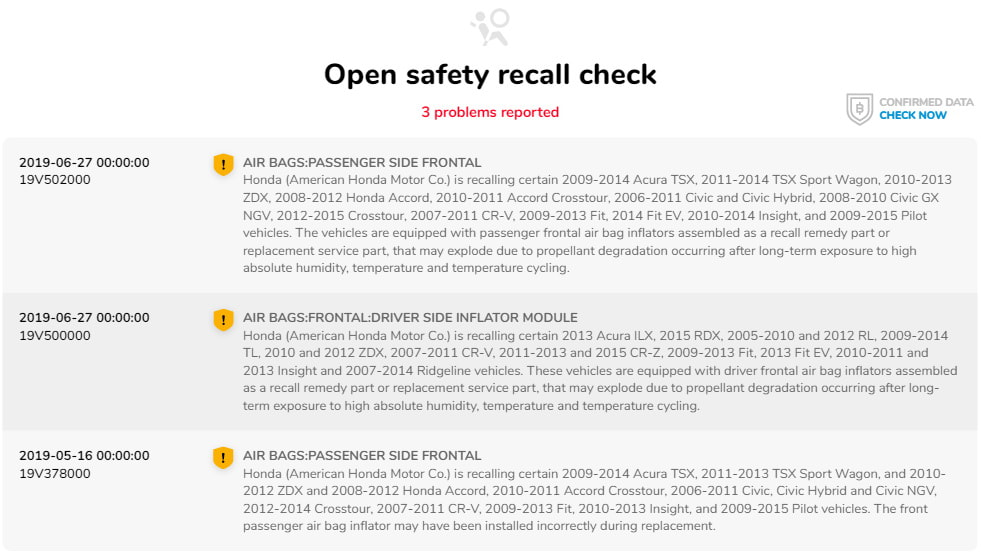 Open safety recall check