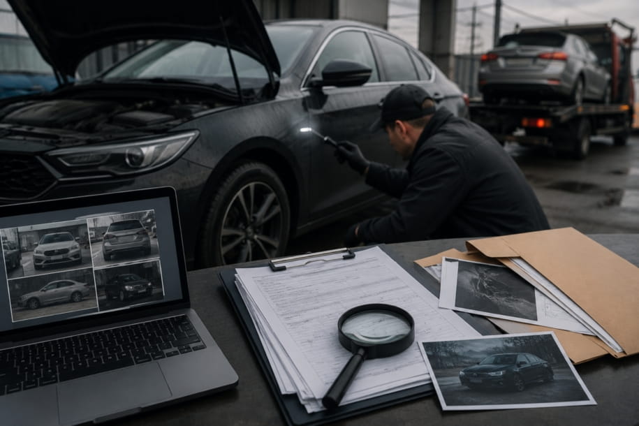 Checking a vehicle VIN and paperwork before buying a car with possible theft risk