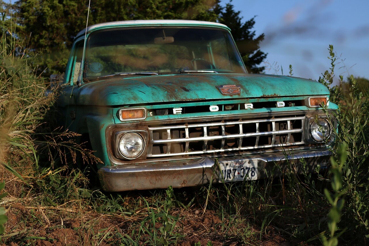 an abandoned Ford truck