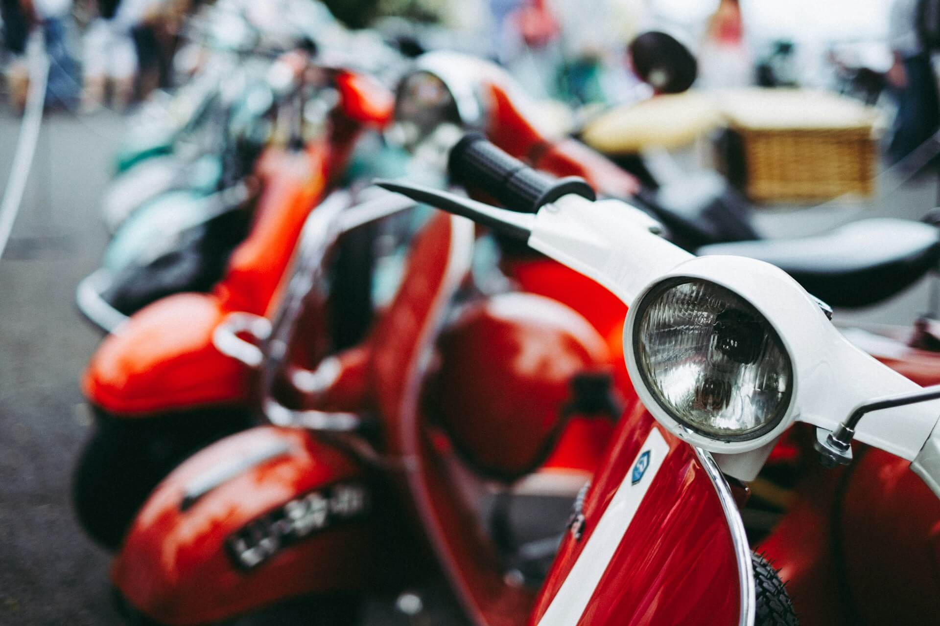 parked red scooters