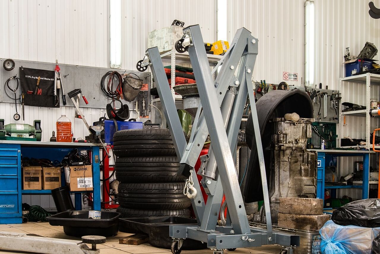 car tires in a repair shop