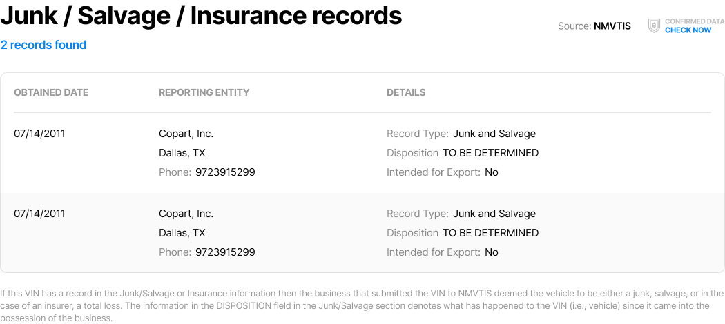 Junk Salvage Insurance records