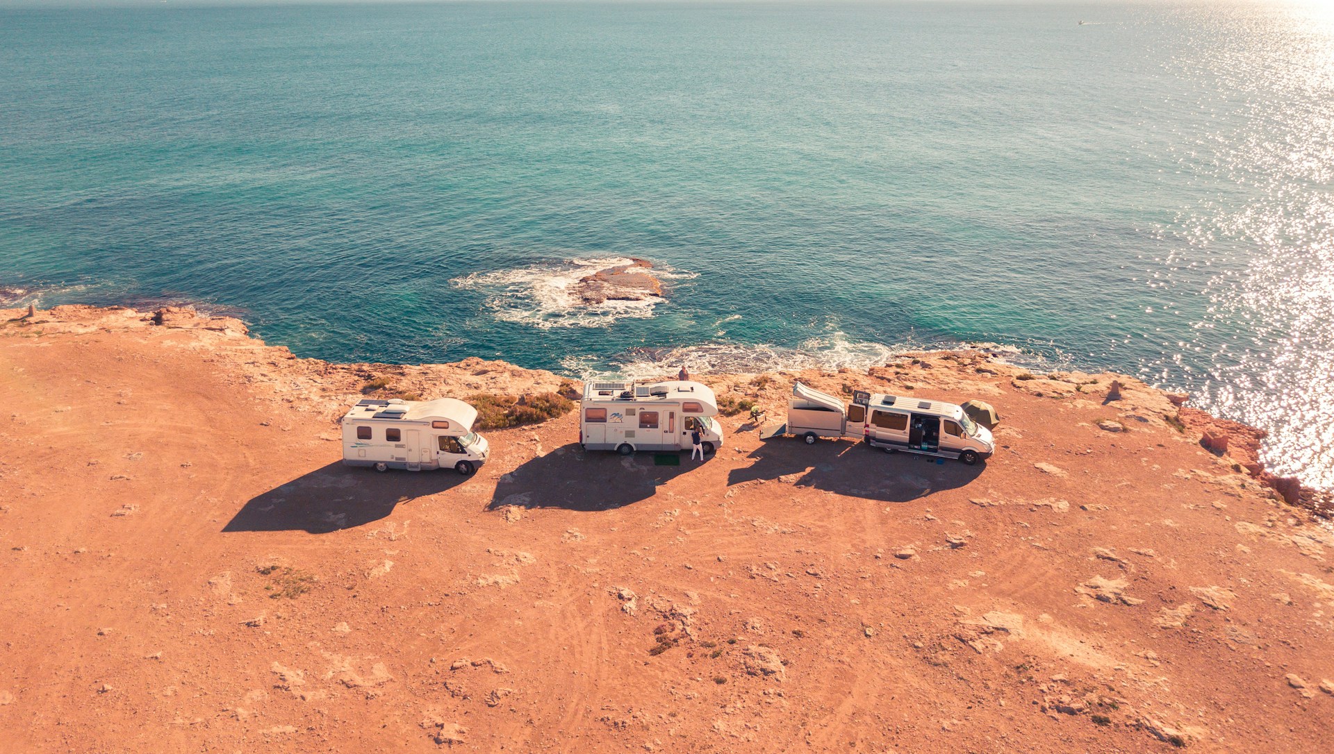 aerial view on mobile homes by the sea