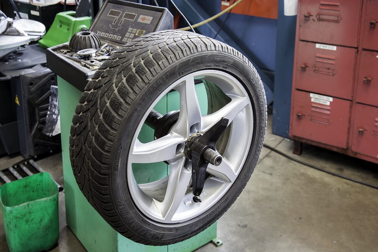summer tires in a repair shop