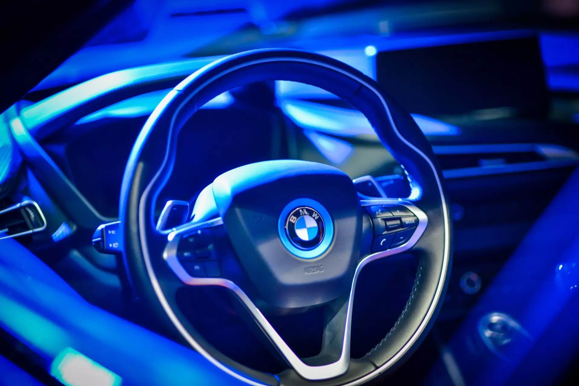 BMW black steering wheel