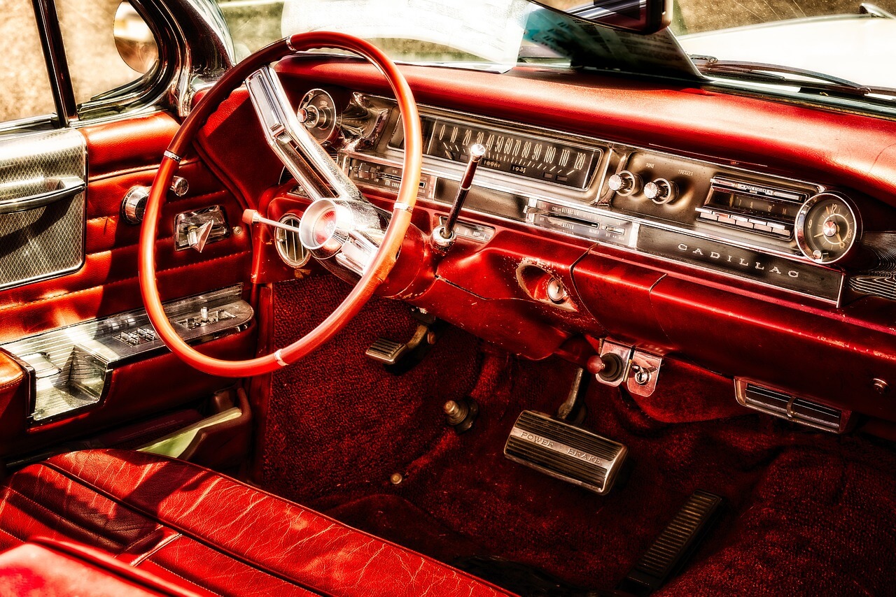 an interior of a retro Cadillac